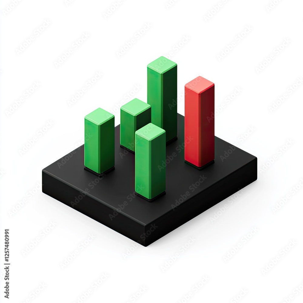 Poster 3D Isometric Bar Graph Showing Growth and Decline