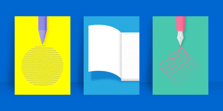 School stationery grain texture design minimal modern flat colorful A4 size for Book cover, Annual report, Magazine, Poster, Flyer, Brochure, Portfolio, Business presentation, Banner, website template