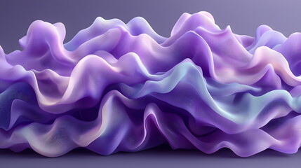 Obraz premium Flowing fabric waves in shades of purple and lavender with soft, smooth textures on a gradient background