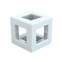 Fototapeta premium White hollow cube, studio shot, clean background, 3D model, design element