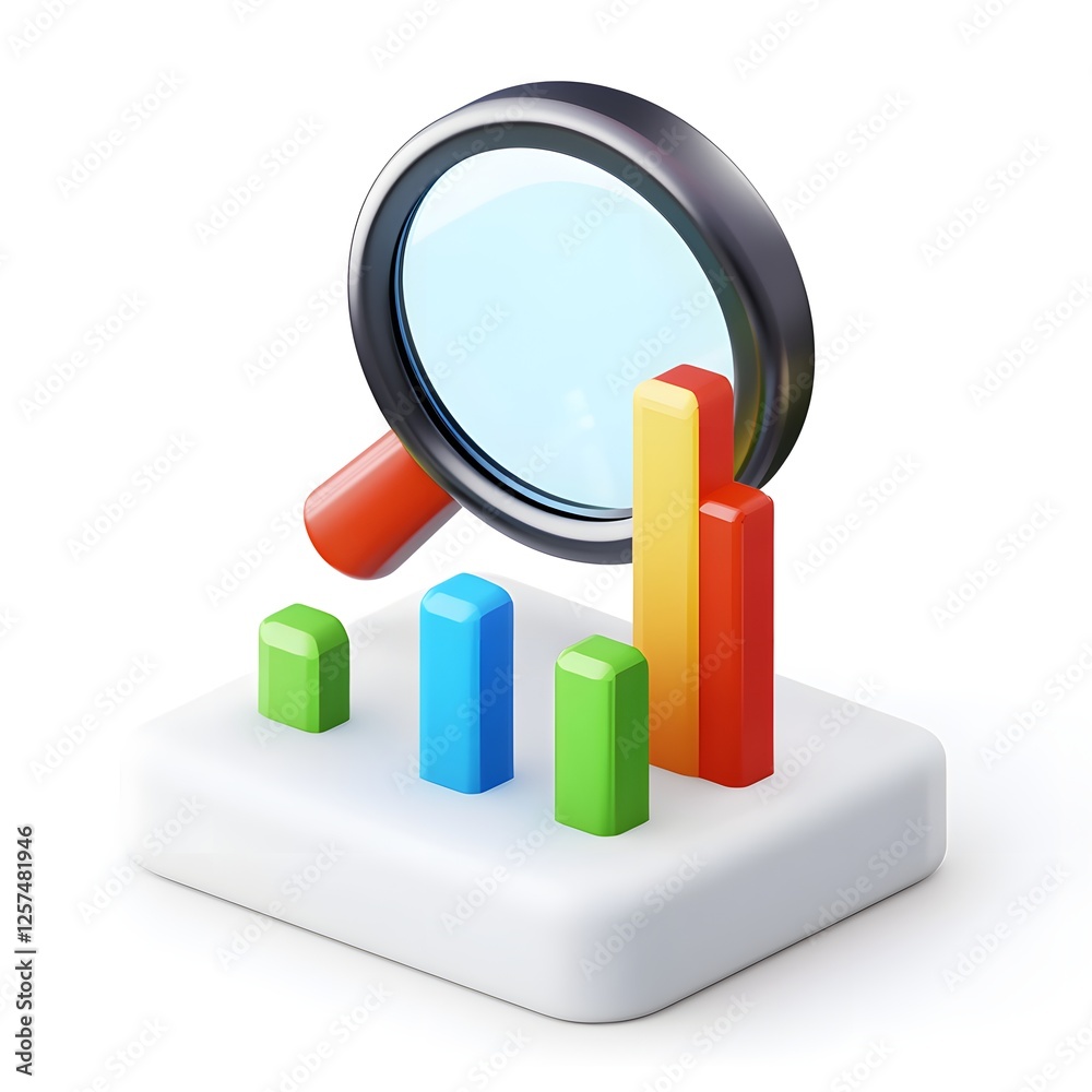 Poster 3d magnifying glass on data analysis