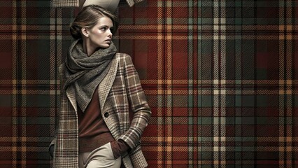 Naklejka premium Fashion Photography Tartan Plaid Background - Autumn Winter Style Shoot
