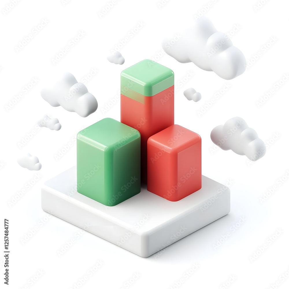 Poster 3d rendered growth chart with clouds