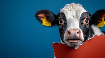 Cow with a tag on its ear is looking at the camera