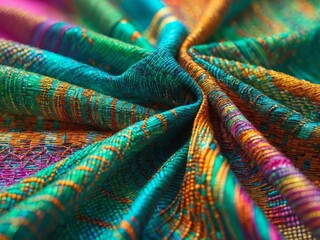 Fototapeta premium Discover the stunning and colorful woven fabric texture that showcases vibrant hues and shades.