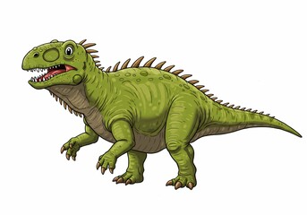 Obraz premium Cartoon green dinosaur illustration.