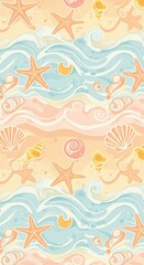 Seamless Beach-Themed Pattern with Starfish and Shells