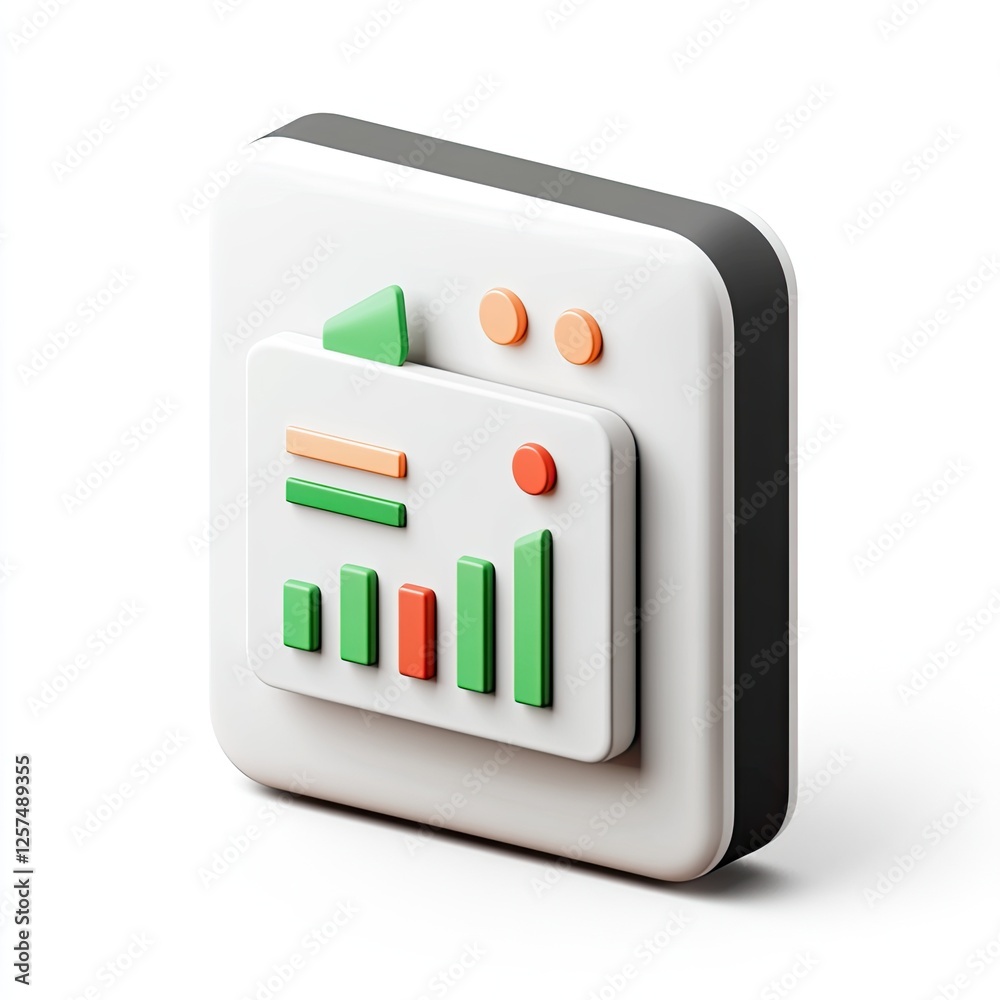 Poster 3d square icon with growing bar graph