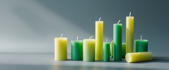 Fragrant Green and Yellow Wax Tubes on Dark Surface with Blank Space for Text or Branding
