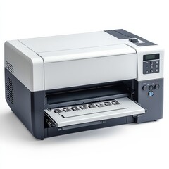 Fototapeta premium Professional Inkjet Printer with Paper Output Tray on White Background, Perfect for Office Use and High-Quality Printing