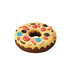 Colorful glazed donut, 3D render, white background, sweet treat