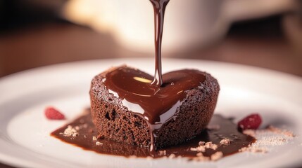 A close-up of heart-shaped chocolate truffles with a glossy surface, carefully arranged in a decorative gift box.