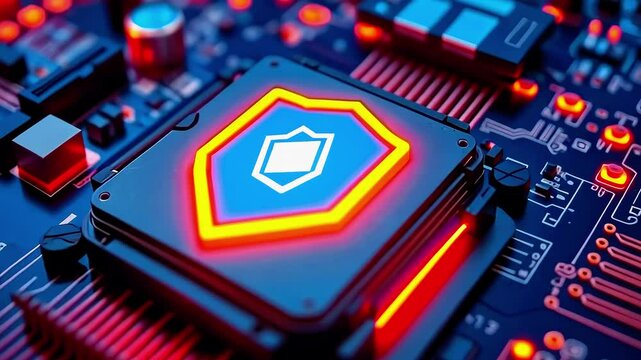 Close-up view of a vibrant computer motherboard with illuminated components and intricate circuitry