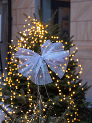 Festively decorated Christmas tree adorned with lights
