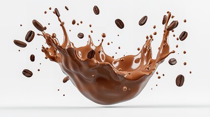 Coffee splash with coffee beans on a white background.