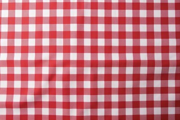 Red Checkered Table Cloth: Overhead Top View with Copyspace for Table Setting or Picnic Background