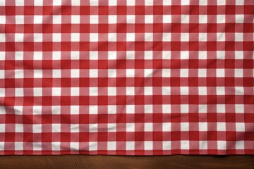 Red Checkered Tablecloth with Copyspace for Background or Overlay. Overhead Shot of Table Setting with Napkin and Isolated Top View