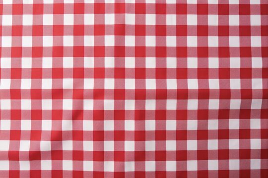 Red Checkered Table Cloth: Overhead Top View with Copyspace for Table Setting or Picnic Background