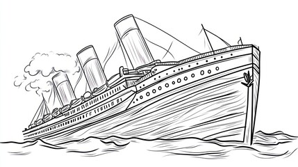 Ocean liner sailing, sea waves background, historical illustration, nautical design