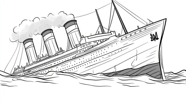 Titanic sinking ocean liner disaster illustration, history lesson