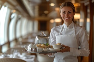 Luxurious Train Travel:  A Waitress Serving Afternoon Tea