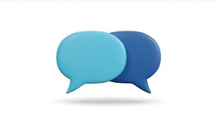 3D speech bubbles, blue hues, white backdrop