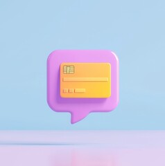 Fototapeta premium mobile payment 3D concept. 3D illustration of a credit card in a speech bubble against a blue background.