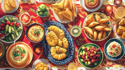 Sunlit Festive Middle Eastern Food Tablecloth