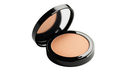 An isolated compact powder, placed on a transparent background, with an emphasis on its lightweight design and smooth texture