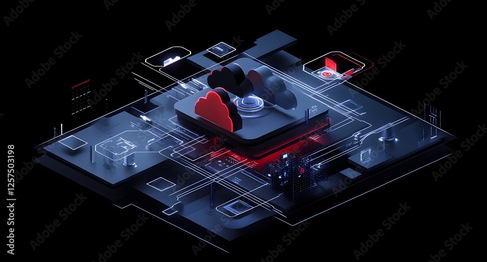 Aufkleber Abstract cloud computing isometric graphic on dark background