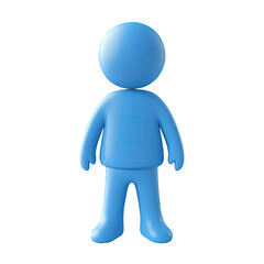 Blue 3D person standing, isolated, white background, avatar
