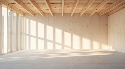 Obraz premium Empty wooden room, sunlight, architecture, interior design, real estate