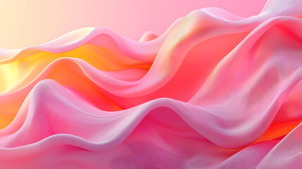 Obraz premium Soft flowing fabric in vibrant shades of pink and yellow with gentle wave patterns and light reflections