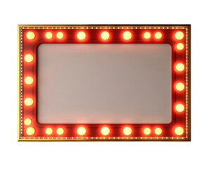 A bright marquee frame with illuminated bulbs, perfect for showcasing announcements or advertisements in a vibrant setting.