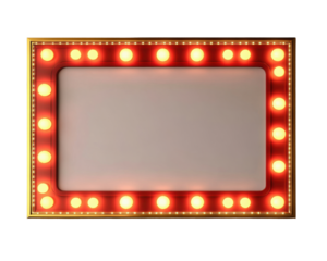 A bright marquee frame with illuminated bulbs, perfect for showcasing announcements or advertisements in a vibrant setting.