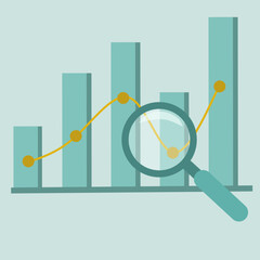 Magnifier business graph vector illustration. 