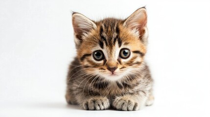 Obraz premium Little kitten in full adorable display, isolated on a clear transparency.