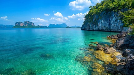 Tropical Island Paradise with Clear Turquoise Water and Blue Skies
