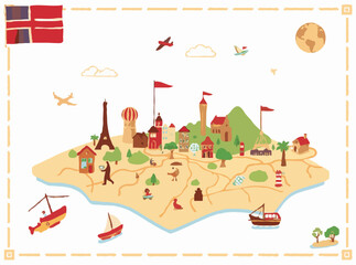 Obraz premium Vintage Travel Map with Tourist Hotspots