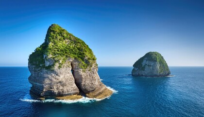 Fototapeta premium Unique sea cliffs with two limestone formations covered in greenery