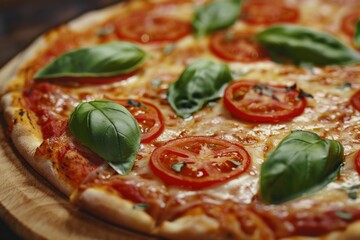 Fresh margherita pizza with tomatoes and basil. AI generated