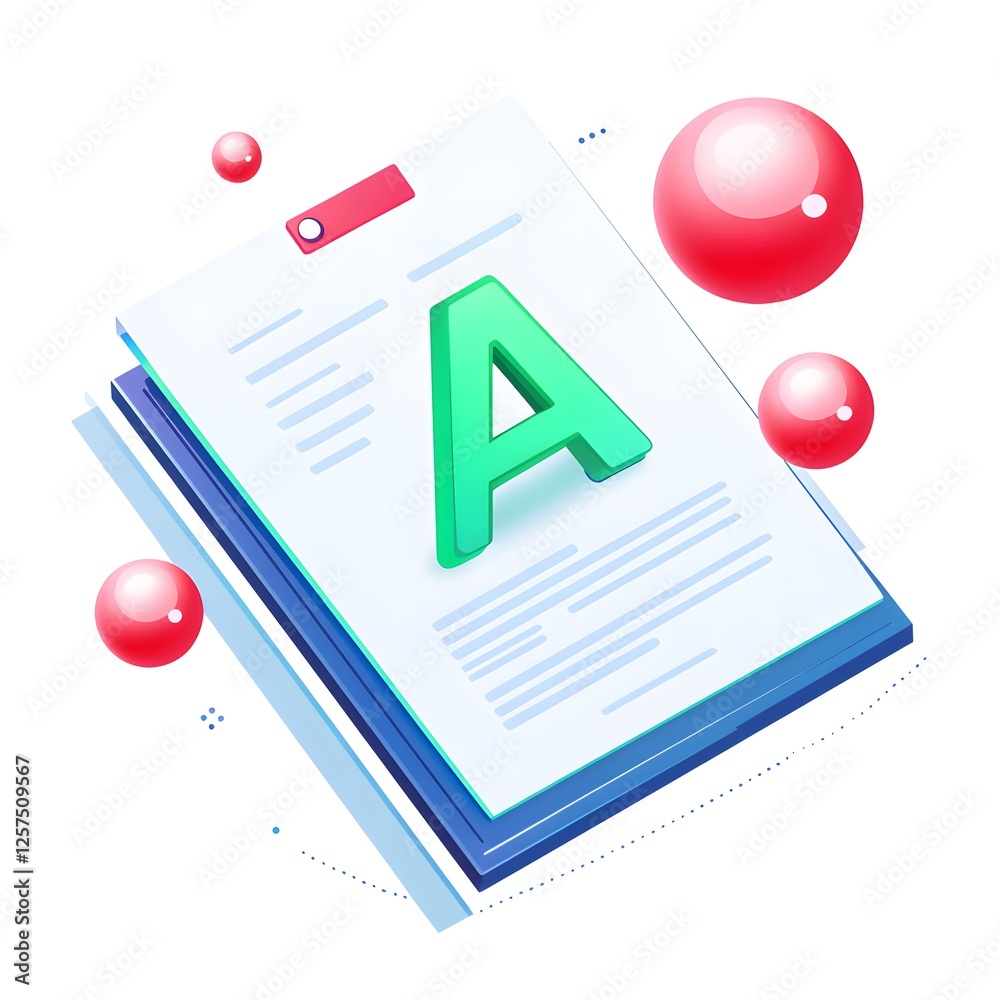 Poster Abstract document stack with letter A, digital design