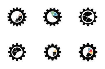 Pie Chart Inside Gear icon and logo design vector silhouette set for Business Optimization