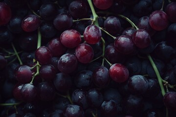Fototapeta premium Close-up photograph of vibrant purple grapes in natural light. AI generated