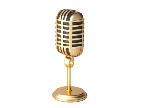 A vintage gold microphone representing classic audio technology and the art of sound recording for musicians and podcasters.