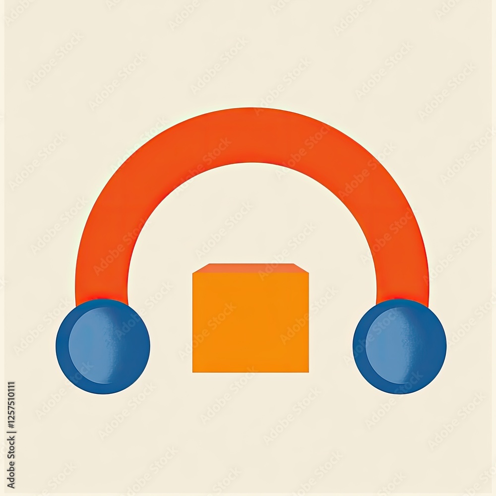 Poster abstract arch supports cube; simple geometric shapes