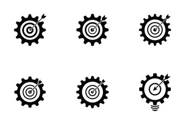 Target and Gear icon and logo design vector silhouette set for Strategic Planning and Goal Setting