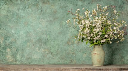 Rustic vase of wildflowers on weathered wood