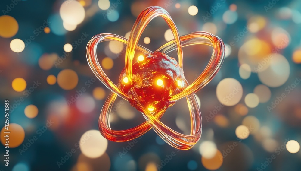Poster Abstract atom model in dynamic orbit, bokeh background