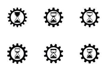 Hourglass Inside Gear  icon and logo design vector silhouette set  for Time Management and Productivity
